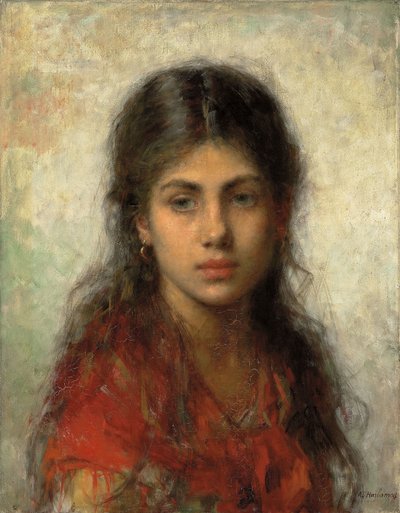 Mädchen mit rotem Schal von Alexei Alexevich Harlamoff