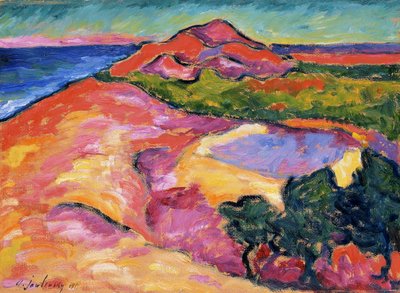 Küstenlandschaft mit rotem Hügel, 1911 von Alexej von Jawlensky