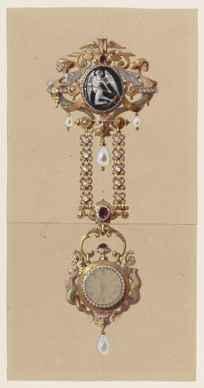 Entwurf für eine Chatelaine mit Uhr von Alexis Falize