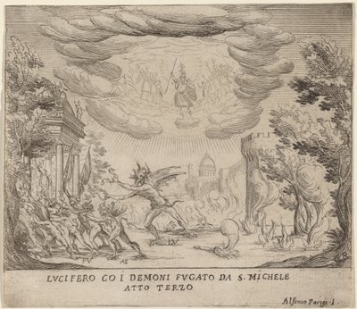 Luzifer und Dämonen fliehen vor dem Erzengel Michael von Alfonso Parigi II
