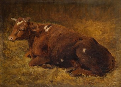 Eine Kuh liegt auf dem Boden, 1865-1872 von Alfred Baker