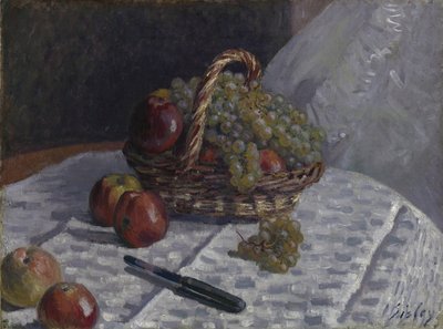 Äpfel und Trauben in einem Korb, ca. 1880-81 von Alfred Sisley