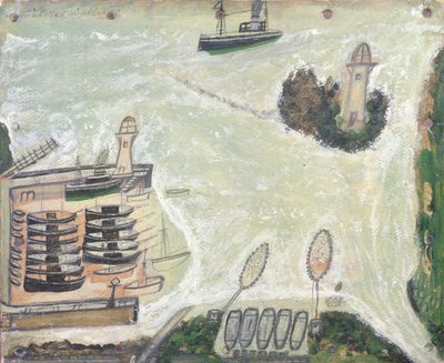 Hafen von St. Ives und Godrevy-Leuchtturm, c.1930 von Alfred Wallis