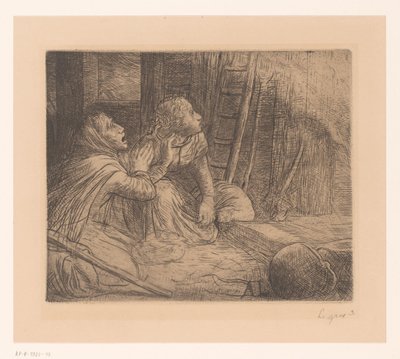 Zwei kniende Frauen, die nach oben schauen von Alphonse Legros (signed by artist)