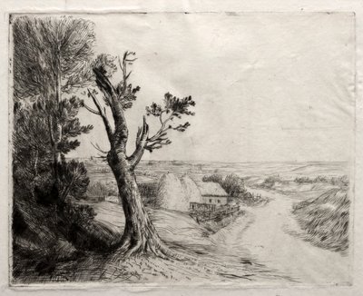 Landschaft mit Strohhaufen von Alphonse Legros