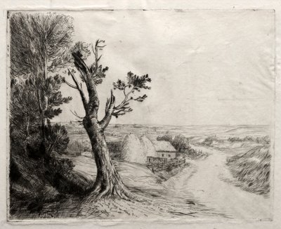 Landschaft mit Strohhaufen von Alphonse Legros