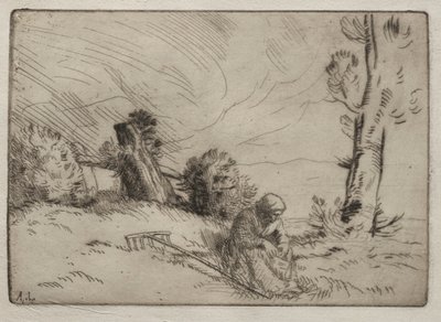 Bäuerin sitzt nahe einer Hecke von Alphonse Legros