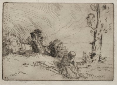 Bäuerin sitzt nahe einer Hecke von Alphonse Legros