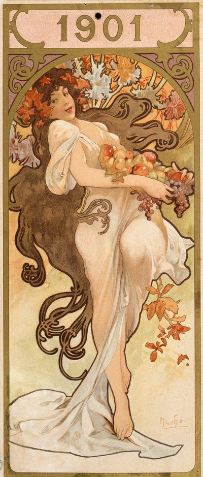 Kalender für das Jahr 1901, um 1900 von Alphonse Mucha