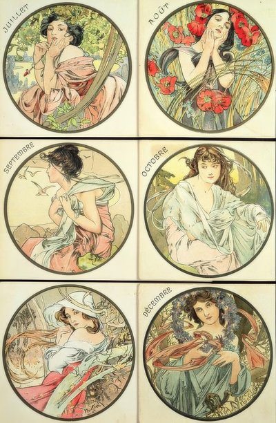 Juli / August / September / Oktober / November / Dezember von Alphonse Mucha