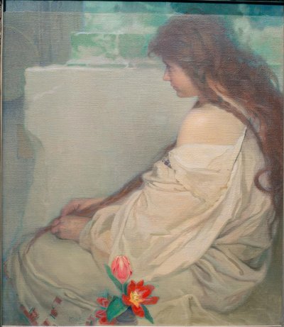 Mädchen mit Tulpen von Alphonse Mucha