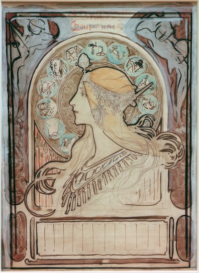 Studie zu Zodiaque von Alphonse Mucha