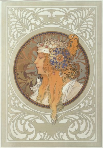 Byzantinischer Kopf: Blondine von Alphonse Mucha