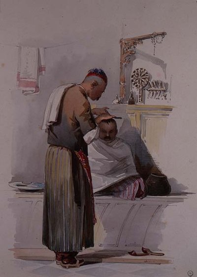 Ein Barbier, ca. 1855 von Amadeo Preziosi