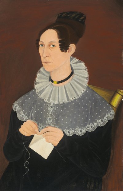 Wahrscheinlich Sarah Cook Arnold beim Stricken von American 19th Century