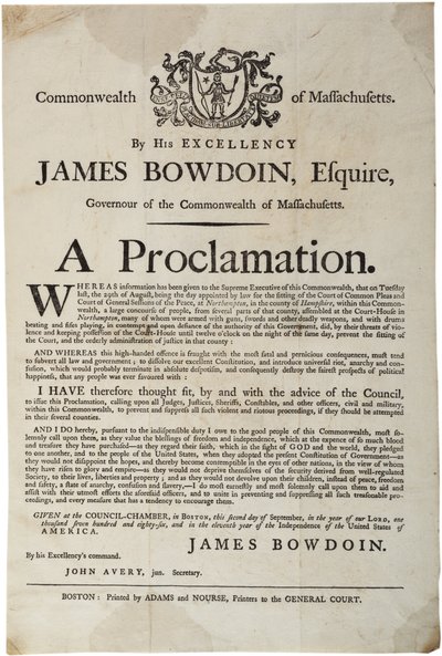 Eine Proklamation, 2. September 1786 von American School