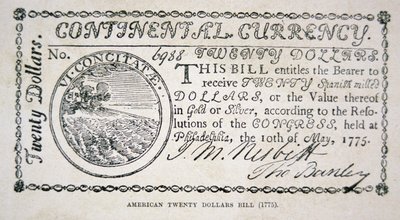 Amerikanischer Zwanzig-Dollar-Schein von 1775 von American School