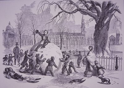 Weihnachtsschneeballschlacht, Szene auf dem Boston Common von American School