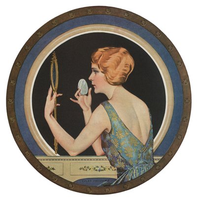 Flapper trägt Make-up vor einem Spiegel auf von American School