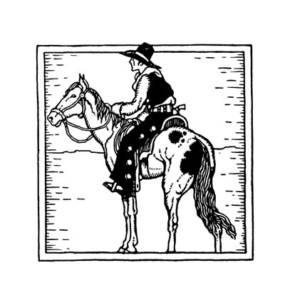 Cowboy des Alten Westens auf dem Pferd von American School