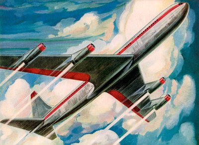 Passagierjet, der in den Himmel zoomt von American School