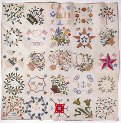 Patrioten- und Blumenquilt, ca. 1860 (Baumwolle) von American School