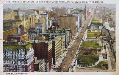 Postkarte mit Michigan Boulevard, Chicago, ca. 1930 von American School