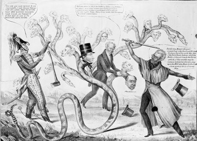 Präsident Andrew Jackson (1767-1845) tötet die Hydra von American School