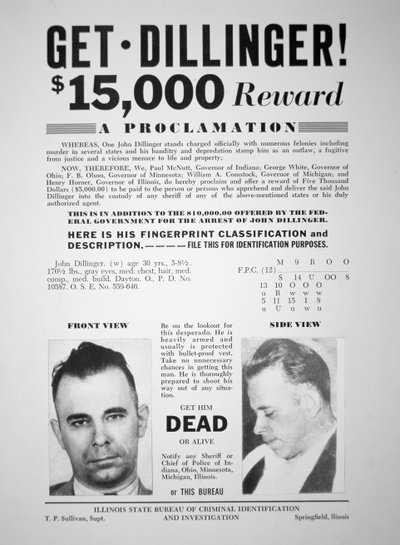Fahndungsplakat für John Dillinger von American School