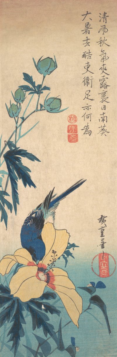Hibiskus und Blauvogel, ca. 1832 von Ando Hiroshige