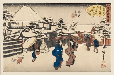 Holzschnitt - Damen im Schnee, 1797-1858 von Ando Hiroshige