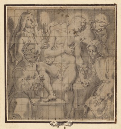 Figuren, die den verwundeten Heiligen Sebastian pflegen von Andrea Lilio
