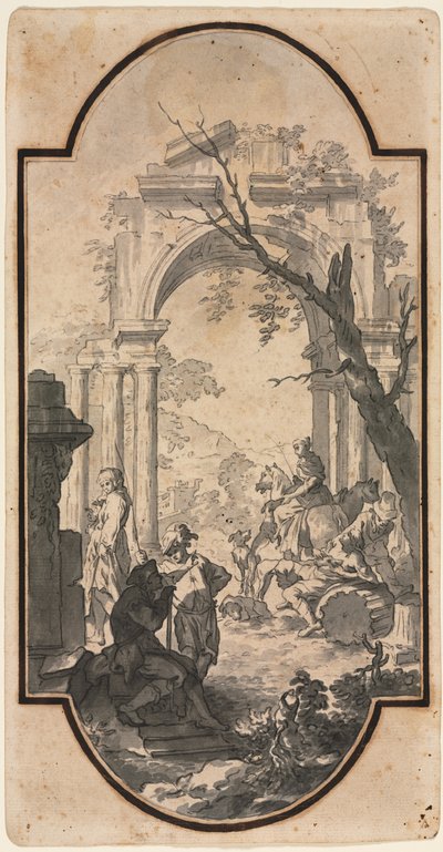 Triumphbogen und Figuren, erste Hälfte 1700er von Andrea Locatelli