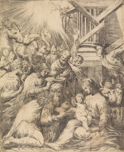 Anbetung der Heiligen Drei Könige, ca. 1553-60 von Andrea Schiavone