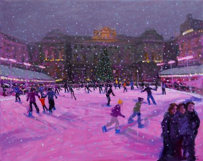 Weihnachtseislaufen, Somerset House mit rosa Lichtern, 2014 von Andrew Macara
