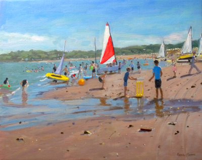 Cricket und rot-weißes Segel, Abersoch, 2011 von Andrew Macara