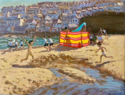 Orange und gelber Windschutz, St Ives von Andrew Macara