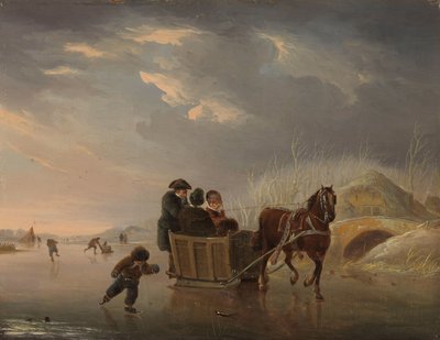 Winterszene (Pferdeschlitten auf dem Eis) von Andries Vermeulen