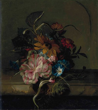Sonnenblume, Winde und zweifarbige Tulpe von Anna Elisabeth Ruysch