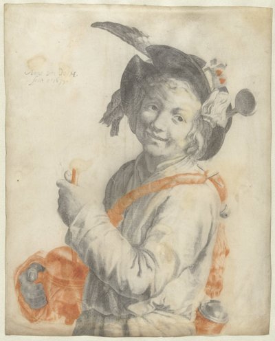 Junge, der Rommelpot spielt von Anna van N.H.