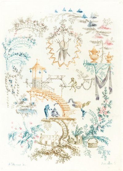 Chinesische Arabeske mit einem Affen, frühe 1760er Jahre von Anne Allen