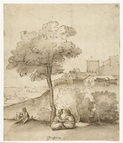 Italienische Landschaft mit einigen Figuren unter einem Baum von Anonymous