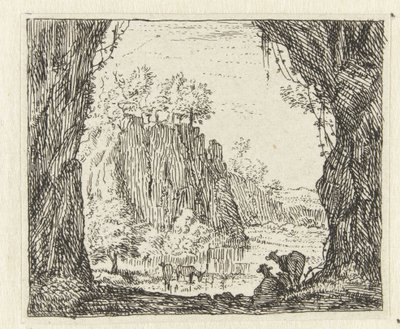 Italienische Landschaft mit Ziegen an einem Fluss von Anonymous