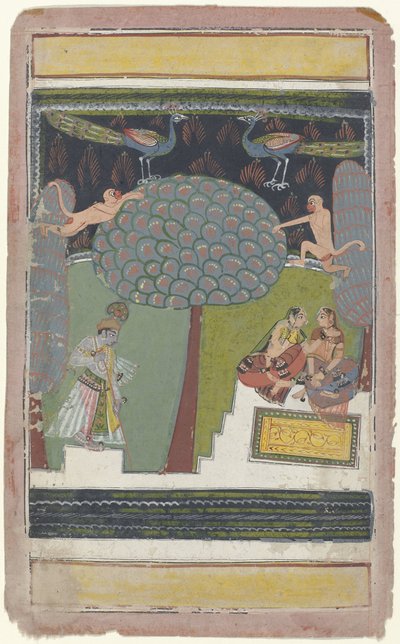 Krishna und zwei Frauen in einem Garten von Anonymous
