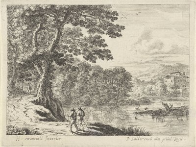 Landschaft mit einem Hausierer und Spaziergängern von Anonymous