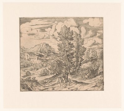 Landschaft mit zwei Reitern und einem Reisewagen von Anonymous