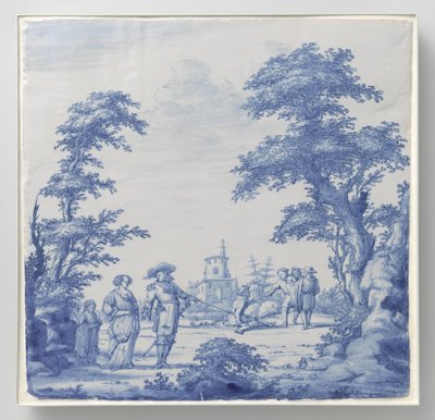 Teller bemalt mit Landschaft und Figuren von Anonymous