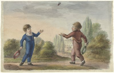 Zwei Jungen spielen Badminton von Anonymous