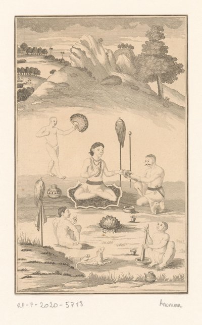 Fünf indische Figuren um ein Lagerfeuer von Anonymous