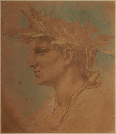 Mit Lorbeer bekränzter männlicher Kopf von Anselm Feuerbach